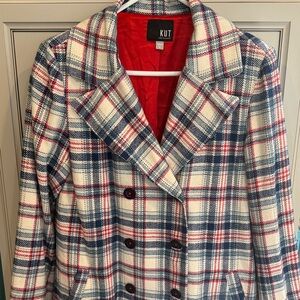 Kut from the Kloth Plaid Pea Coat - Red, Blue, White